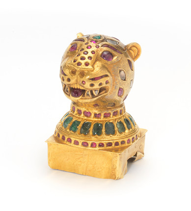 An important gem-set gold Finial in the form of a Tiger's Head from the throne of Tipu Sultan (1750-99) Mysore (Seringapatam), made between 1787-93 image 1