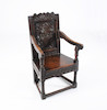Thumbnail of A James I oak panel back armchair Of rare design image 2