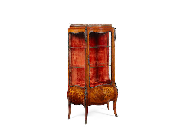 A late 19th century rosewood, kingwood and bronze mounted vitrine