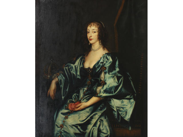 After Sir Anthony van Dyck, 18th Century Portrait of Queen Henrietta Maria 121 x 102.5cm In an 18th Century carved giltwood frame.