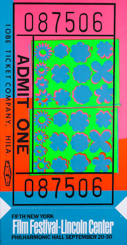 Andy Warhol (American, 1928-1987) Lincoln Center Ticket Screenprint in colours, 1967, on wove, from an unsigned edition of 500, (there was also a signed edition of 200 on opaque acrylic), published by Lincoln Center poster and print program, New York, the full sheet, 1143 x 610mm (45 x 24in)(SH)