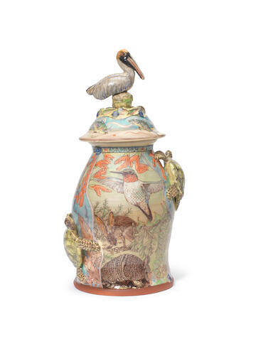 Bonhams Maureen Minchin A Large Brown Pelican Mounted Texan Jar And Cover 2010