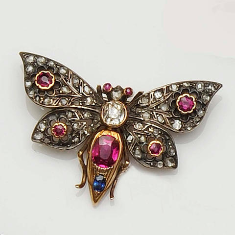 Bonhams : A Victorian gem set butterfly brooch