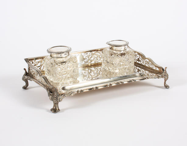 A late Victorian silver twin bottle inkstand By Jackson and Fullerton, London, 1900,