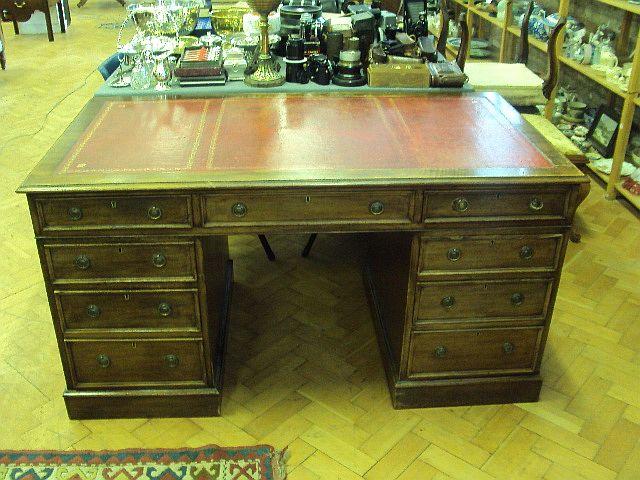 A large mahogany pedestal desk, late 19th Century The drawer stamped 'The Diocesan Registry...Liverpool'