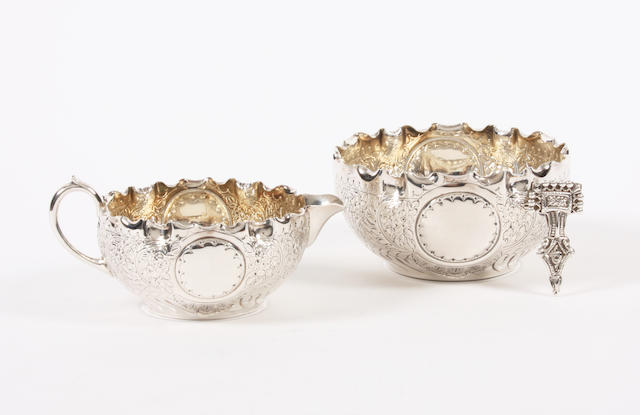 A Victorian silver cream jug and matching sugar bowl By Fenton Brothers, Sheffield, 1893,  (3)