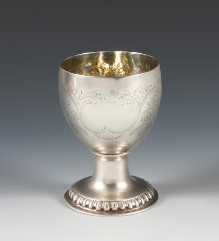A mid 18th century Irish silver goblet Possibly by Richard Williams, Dublin, stamped only with maker's mark, crowned harp and Hibernia marks,