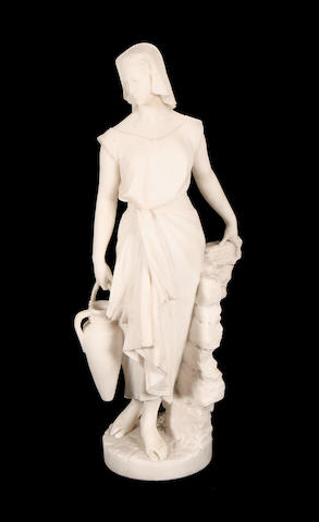 Professor G. Gambogi, Italian (fl. late 19th / early 20th century) A carved Carrara marble figure of a female water carrier