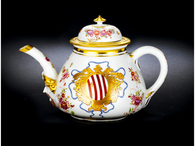 A Meissen armorial teapot and cover from the Grimani service circa 1725