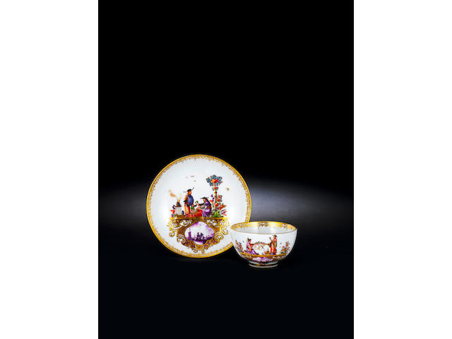 A very rare Meissen armorial teabowl and saucer from the service for the Elector Clemens August of Cologne circa 1735