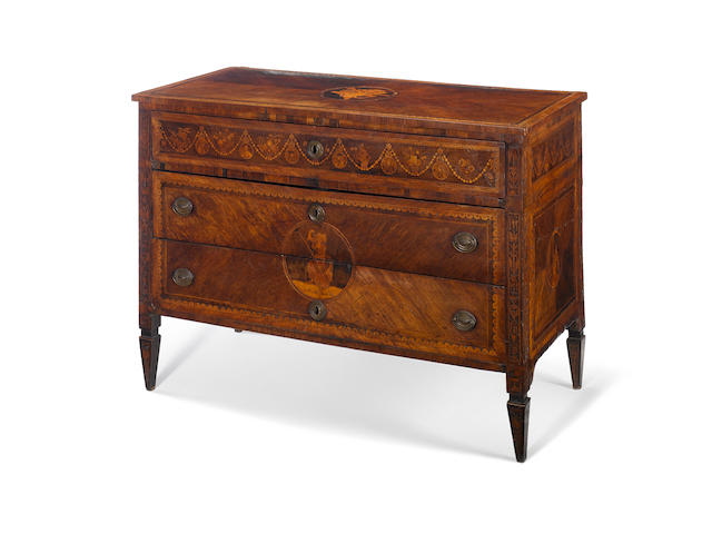 An Italian 18th century fruitwood marquetry commode in the manner of Giuseppe Maggiolini