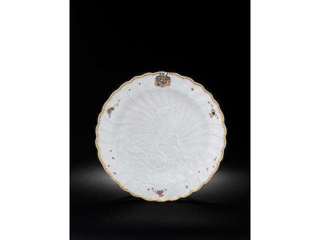A Meissen large circular dish from the Swan Service circa 1738