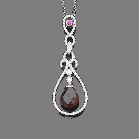 A pink tourmaline and diamond pendant necklace