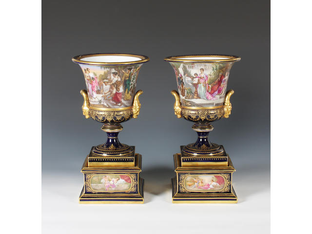 A pair of Vienna style campana vases Late 19th Century.