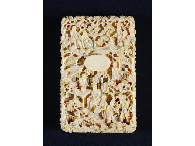 A Canton export carved ivory card case 19th Century.