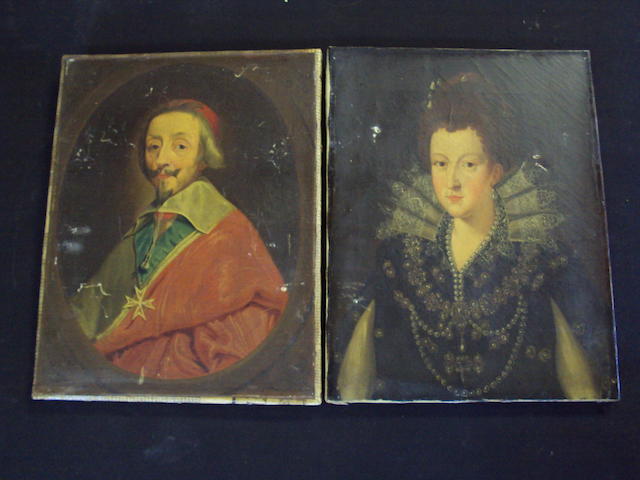 Continental school circa 1840 Portrait of Cardinal Richelieu, together with another, possibly of Marie de Medici, a pair
