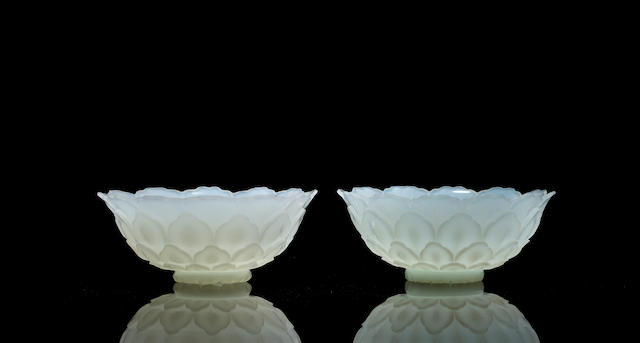 A pair of white glass Moghul-style bowls 18th century