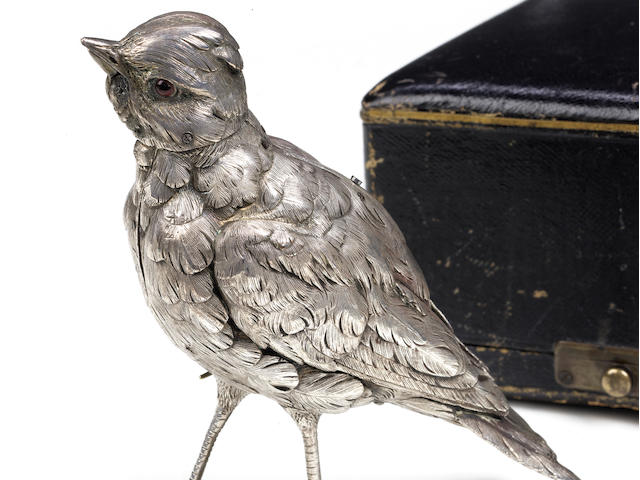 An important silver standing singing bird automaton, circa 1880, movement most probably Bontems,