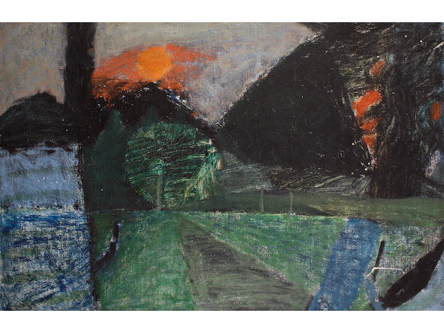 Peter Potworowski (Polish, 1898-1962) Sunset with black trees