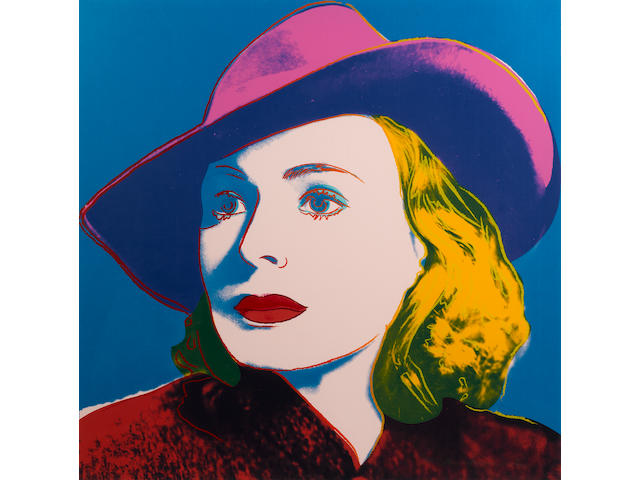 Andy Warhol (American, 1928-1987) Ingrid Bergman (with hat) Screenprint, 1983, in colours, on Lenox Museum Board, signed and numbered 220/250 in pencil, printed by Rupert Jansen, New York, published by Galerie B&#246;rjeson, Malm&#246;, Sweden, 962 x 962 (38 x 38in)(SH)