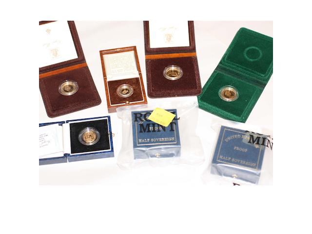 A proof sovereign, 1980, two x 1981, proof half sovereign, 1898, two x 1997 and a 1989 proof 1/10 Britannia. (7)