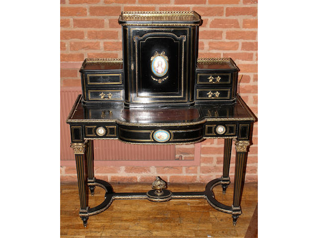 A late 19th century ebonised and gilt metal mounted lady's desk