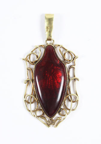 A Newlyn gold and enamel pendant Unmarked,