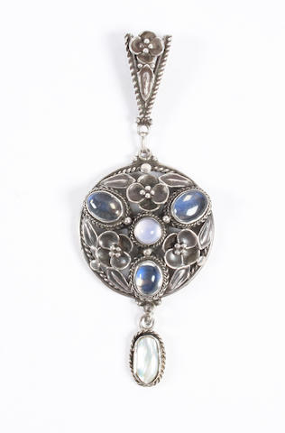 An Arts & Crafts moonstone pendant Unmarked,