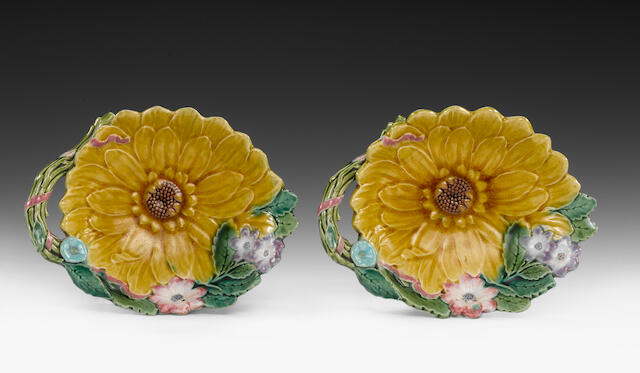 Bonhams A Rare Pair Of Minton Majolica Sunflower Dishes Dated 1873