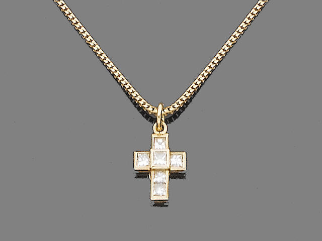 An 18ct gold and diamond cross pendant necklace, by Theo Fennell