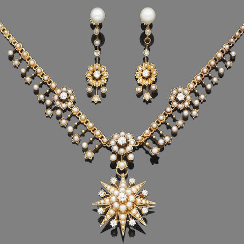 Bonhams : A late 19th century gold, half-pearl and diamond pendant ...