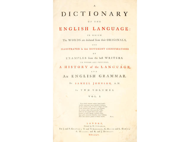 JOHNSON (SAMUEL) A Dictionary of the English Language, 2 vol.