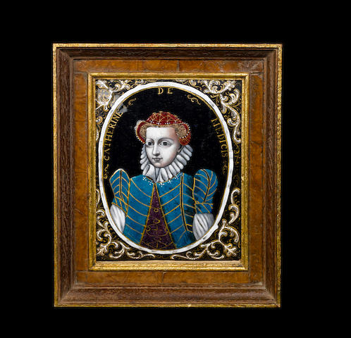Attributed to the Workshop of Jacques Laudin, French (circa 1627-1695) An enamelled plaquette depicting Catherine de Medici