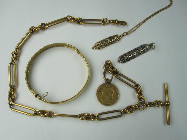 An 18ct gold fetter-link Albert chain