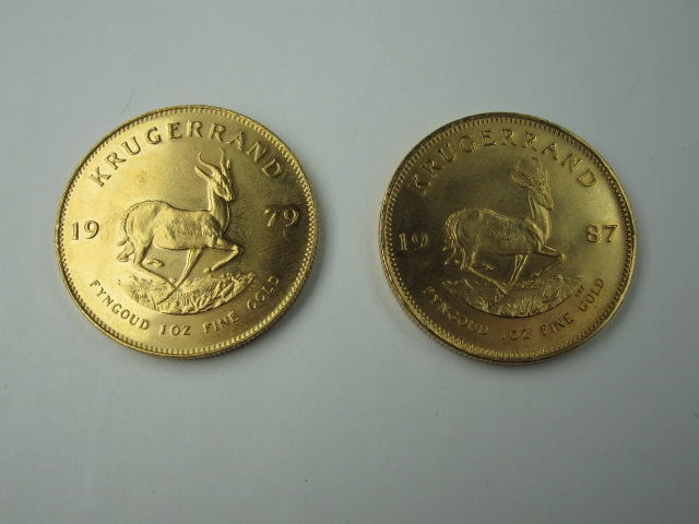 South Africa: Two krugerrands, 1979 and 1987.