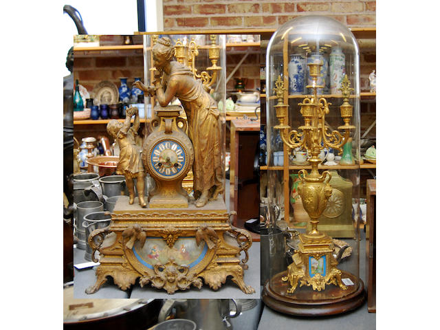A French 19th century spelter gilt mantel clock