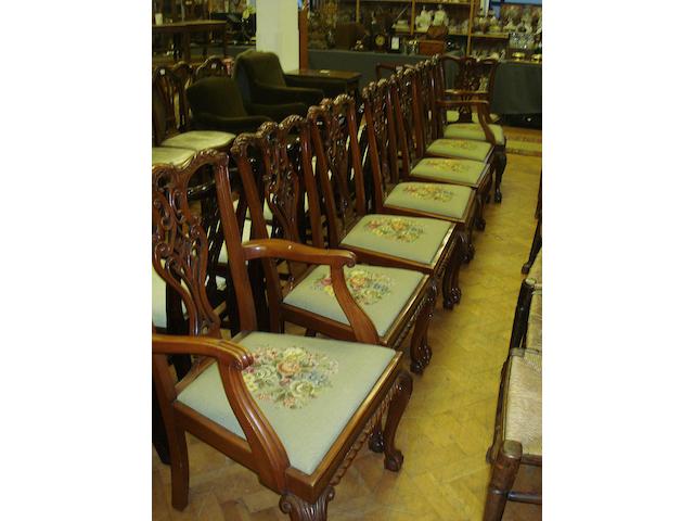A set of eight reproduction mahogany dining chairs, in the manner of Chippendale