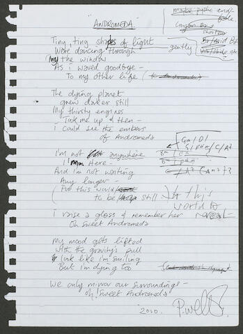 Bonhams Paul Weller A Set Of Original Handwritten Lyrics And Chord Progression For Andromeda 10 Bonhams Paul Weller A Set Of Original Handwritten Lyrics And Chord Progression For Andromeda 10