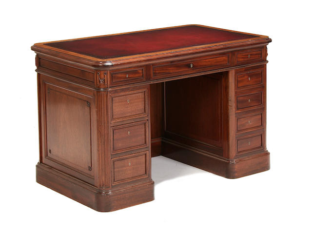 A French late 19th century mahogany pedestal desk