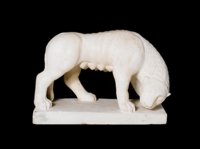 An Italian 19th century carved white marble she-wolf