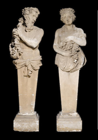 A pair of Italian 19th century carved limestone herm figures