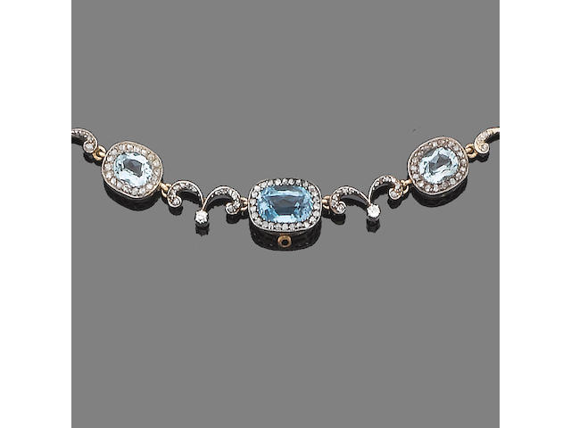 A belle &#233;poque aquamarine and diamond necklace,