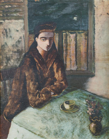Daniel O'Neill (Irish, 1920-1974) Girl in a Cafe 51 x 40.5 cm. (20 1/4 x 16 in.)