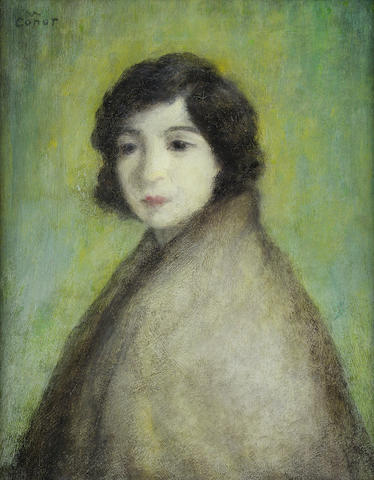 William Conor R.H.A., R.U.A. (Irish, 1881-1968) Portrait of a lady in a shawl 38 x 30.5 cm. (15 x 12 in.)