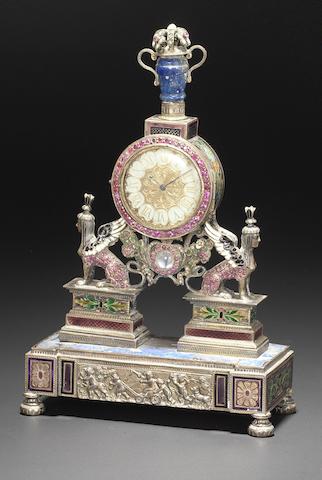 An early 19th century gilt metal and paste set Viennese enamel timepiece