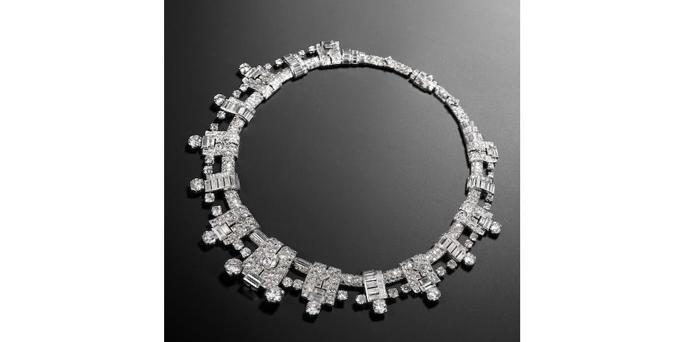 An impressive art deco diamond necklace, by Cartier,