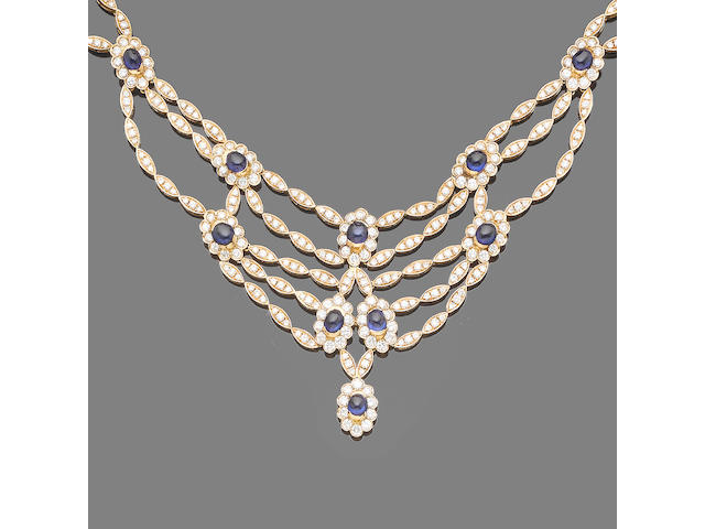 A sapphire and diamond necklace and bracelet suite (2)