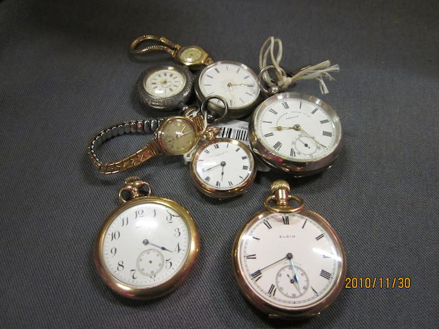Waltham: A rolled gold open faced pocket watch, (8)