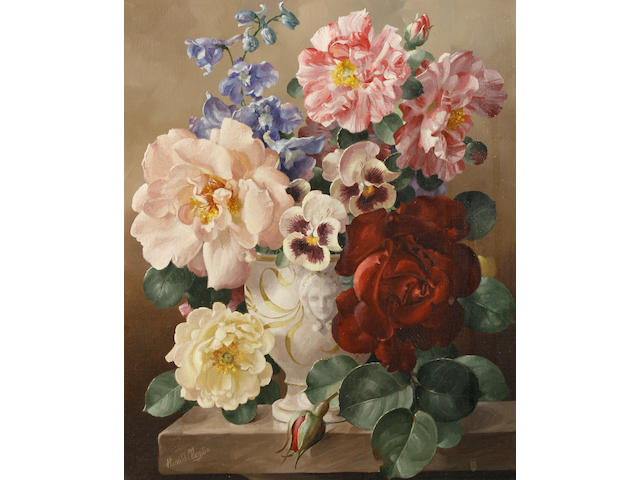 Harold Clayton (British, 1896-1979) Still life with roses and pansies; Still life of roses and morning glory each 30 x 25cm (11 3/4 x 9 3/4in)(2)