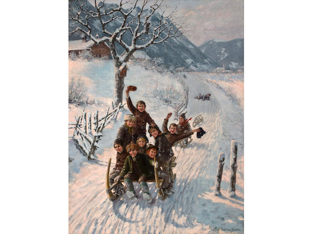 Theodore Kleehaas (German, 1854-1929) Children sledding